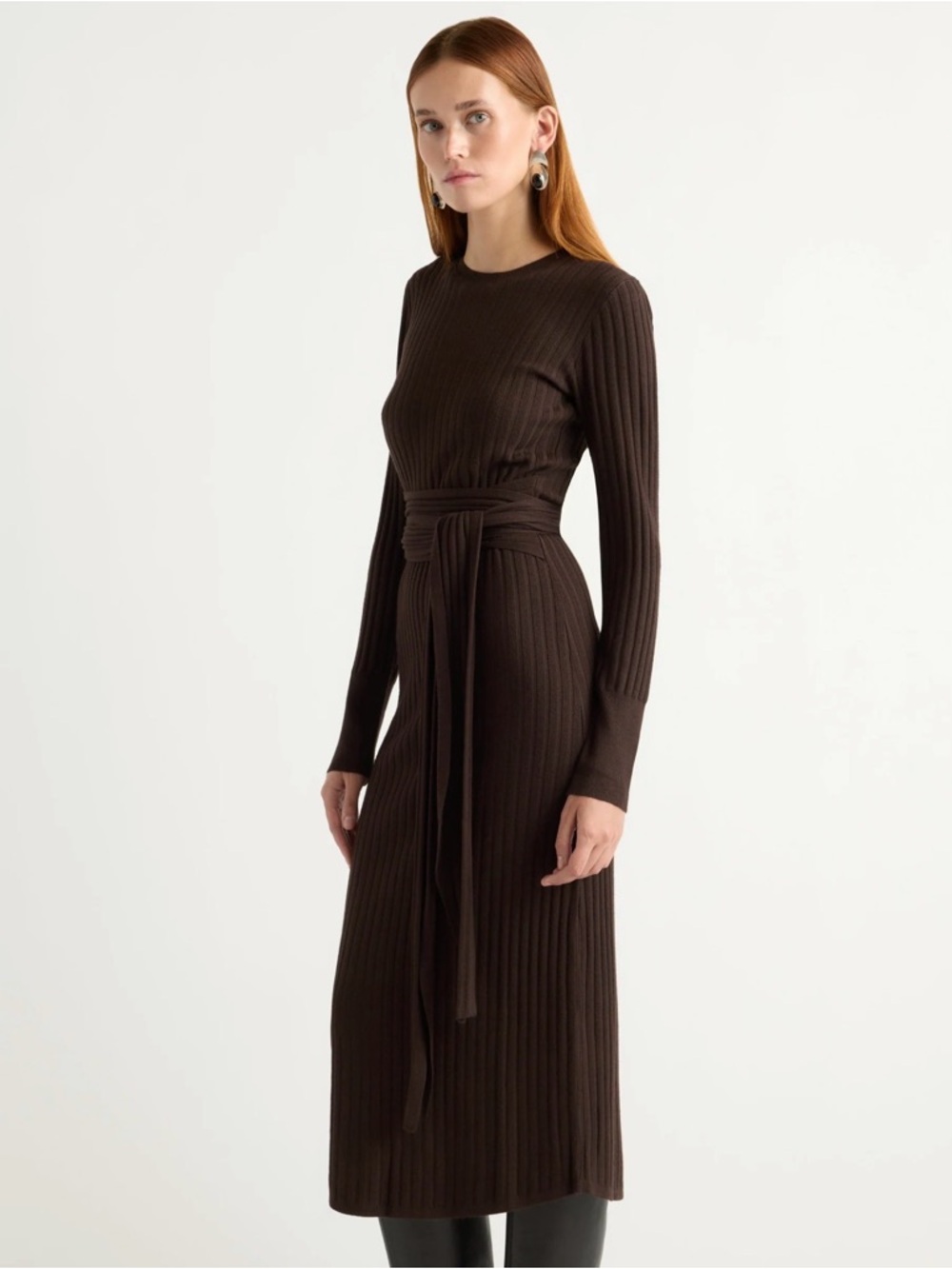 Modern Citizen Carmen Tie-Front Ribbed Dress in Mulberry